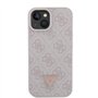 Guess GUHCP15SP4TDPP Coque pour iPhone 15 6,1" Rose Rigide Cuir 4G Triangle Strass