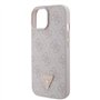 Guess GUHCP15SP4TDPP Coque pour iPhone 15 6,1" Rose Rigide Cuir 4G Triangle Strass