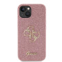 Guess GUHCP15SHG4SGP Coque pour iPhone 15 6,1" Coque Rigide Rose Paillettes Script Grand 4G