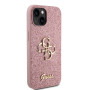 Guess GUHCP15SHG4SGP Coque pour iPhone 15 6,1" Coque Rigide Rose Paillettes Script Grand 4G