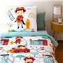 CÔTE DECO Parure de lit Enfant Réversible Pompier et travaux Housse de Couette 140x200cm + 1 taie d'oreiller 63x63cm 100% Coton