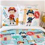 CÔTE DECO Parure de lit Enfant Réversible Pompier et travaux Housse de Couette 140x200cm + 1 taie d'oreiller 63x63cm 100% Coton