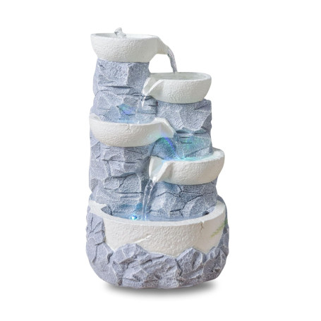 Fontaine d’Intérieur Cascade 4 Niveaux Jarre Effet Pierre Naturelle Lumière LED Coloré