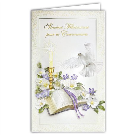 19-642 Carte Porte-Billet avec Enveloppe Sincères Félicitations pour ta Communion Garçon Fille Chrétien(ne) Catholique Bible ouv