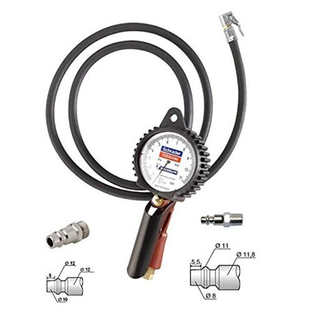 OC-PRO SCHRADER PISTOLET MANOMETRE DE GONFLAGE EURODAINU MICHELIN + EMBOUT STD ET EUROPEEN