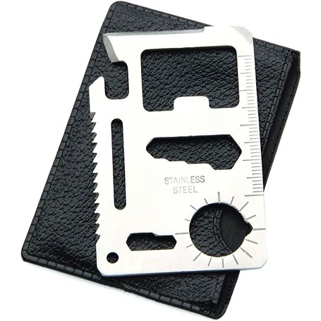 PARENCE.- Carte de Survie Multifonction avec 11 Fonctionnalités - Carte de Survie 11 en 1 en Acier Inoxydable/Couteau