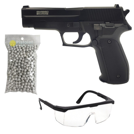 Saigo Defense Pack Airsoft Pistolet SA Navy Pistol à Ressort/Couleur: Noir/Matières: Plastique Haute Résistance et Métal/Puissan