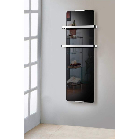 CHEMIN’ARTE Sèche-Serviette Électrique Noir 600W - Radiateur Vertical - IP24-90x6x46 cm - 2 porte serviettes inox - Conçu en Fra