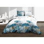 Le linge de Jules Parure Drap Plat + Drap-Housse 160x200 + 2 T - Pur Coton 57 Fils - Ginko Bleu