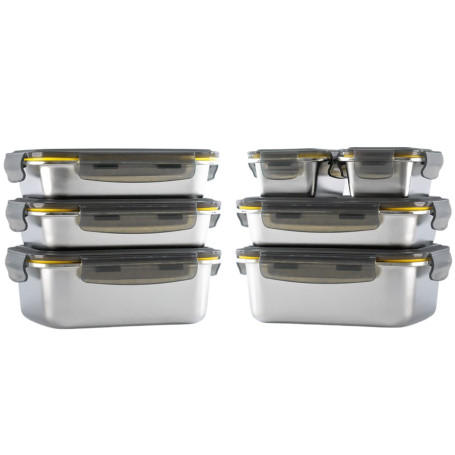 PIKA - Lot de 7 boites alimentaires en inox - 3x 820ml + 2x 1200ml + 2x 260ml – Hermétique - Compatible au micro-ondes