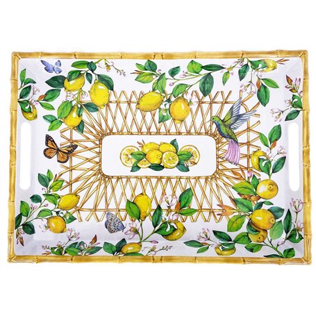 Les Jardins de la Comtesse - Grand Plateau à Service Rectangulaire avec des poignées en Mélamine - Capri - 50 cm - Citrons jaune