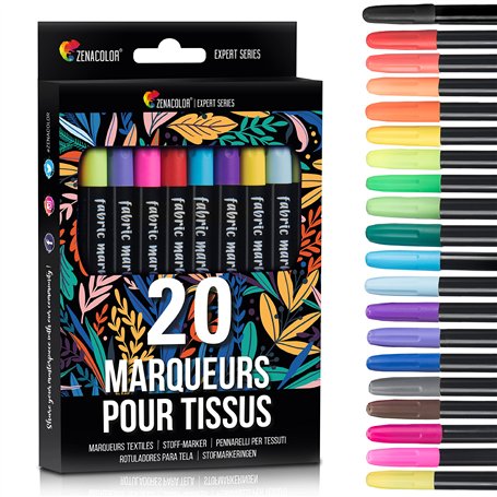 20 Marqueurs Textile et Tissu - Feutre Textile Non-Toxique