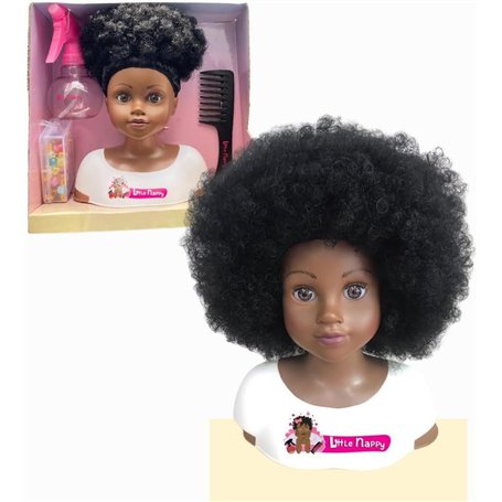 LITTLE NAPPY Tête à coiffer Cheveux Afro avec Ses Accessoires pour Apprendre à coiffer en s'amusant pour Les Enfants avec Peigne