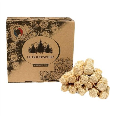 Le Bouscatier Allume-feu écologique en Laine et Cire de Bois 100% naturels pour cheminée poêle cuisinière Barbecue brasero. 60 à