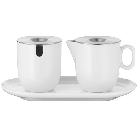 WMF Barista Sucrier de 130 ml et pot à crème/lait en porcelaine de 170 ml avec couvercles