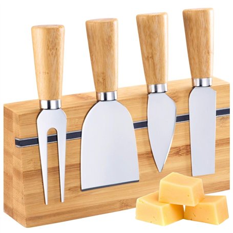 Westmark ensemble de Couteaux à Fromage - Set de 5 Pièces avec Porte-Couteaux en Bambou pour un Service Élégant de Différents Ty