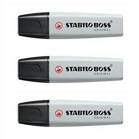 STABILO Lot de 3 Surligneurs BOSS ORIGINAL Pastel pointe Biseau 2-5 mm Poudre de Gris
