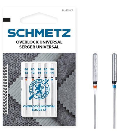 SCHMETZ | 5 Aiguilles pour machines à coudre | Overlock Universal | ELX705 CF/SY 2022 | Grosseur 80/12-90/14 | Attention: vérifi