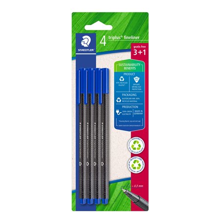 Staedtler - Triplus fineliner 334 - Blister 4 feutres triangulaires - Pointe superfine 0