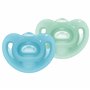 NUK Sensitive - Lot de 2 sucettes - 6 à 18 mois - 100% silicone pour peau délicate - Sans BPA - Bleu et vert