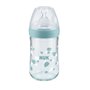 NUK Nature Sense Biberon en verre avec tétine en silicone avec trou d'alimentation moyen (0-6 mois) Vert 240 ml