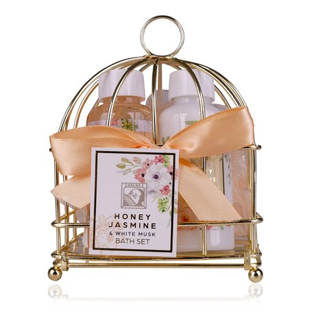Accentra - Set de douche cadeau pour femmes HONEY JASMINE dans corbeille métallique - Kit soins 3 pcs avec gel douche