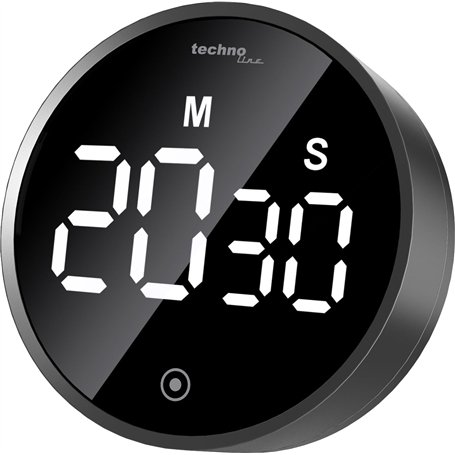 technoline Minuteur Moderne - Compte à rebours - Numérique - Rond - Éclairage (ECO) Tactile - Noir Brillant