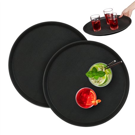 Relaxdays Lot de 2 Plateaux de Service Ronds