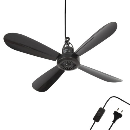 Bestlivings Ventilateur de plafond portable noir (câble XXL de 5 m) avec fiche et interrupteur