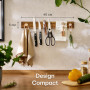 Praknu Porte Couteaux Aimanté Autocollante - 40 cm en Bois d’Acacia – Avec 3 Crochets Magnétiques - Barre Murale pour Jusqu’à 8 