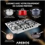 Arebos Table de cuisson à gaz 5 feux | Cuisinière à gaz en acier inoxydable avec protection automatique contre les flammes | Gaz
