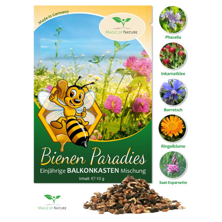 Le Paradis des Abeilles Graines – Mélange pour bacs de balcon (mélange annuel) poids: 10 g – suffisant pour 5 jardinières d’une