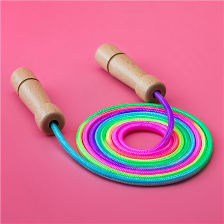PRECORN Corde à sauter arc-en-ciel de qualité supérieure pour enfants - Avec poignées en bois - Environ 250 cm - Avec amplificat