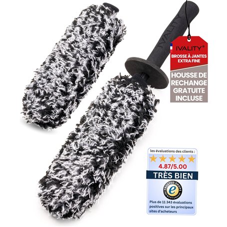 Ivality® Brosse à Jantes en Microfibres Extra Fine - Nettoyage en Douceur Jusqu'au Fond de la Jante - Brosse à Jantes en Microfi
