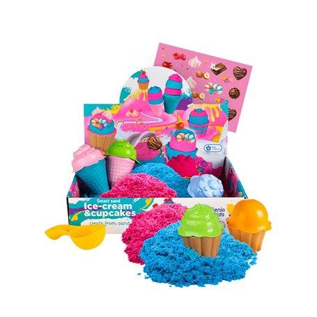 1 kg de Sable Magique pour les Enfants 2 Couleurs de Sable avec 8 Moules Kit Cupcake et Glace avec Accessoires pour Sable à Mode