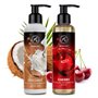 Huile de Massage Sensuelle Set Coco & Cerise 2x200ml - Comestible - Naturelle - Huile de Noix de Coco - Mélange d'Huiles d'Amand