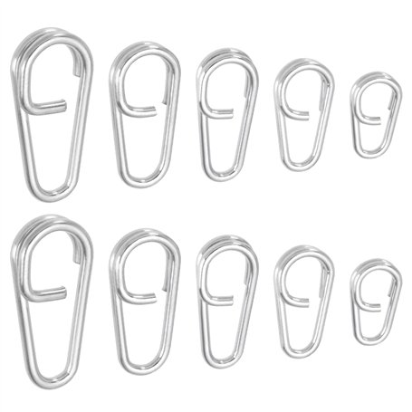 eMagTech 50pcs Anneaux Fendus en Acier Inoxydable Liens Clips de Pêche à Changement Rapide 10mm 13mm 16mm 18mm 21mm Clips de Leu