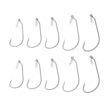 ECSiNG Lot de 20 Hameçons Pêche à Verrouillage Rotatif avec Hameçon de Pêche à Ressort avec Goupille Centrage Taille 1/0 2/0 3/0
