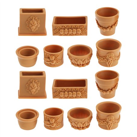 eMagTech 2 Ensemble de 14pcs Pot de Fleur pour Maison de Poupée Miniature Plante Pots en Terre Cuite Simulation Bonsaï Pot Fée J