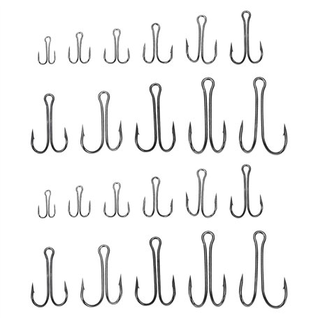 SG Store Lot de 55 Hameçons de Pêche Doubles #1-#3/0 en Acier à Haute Teneur en Carbone avec Tige Ouverte Et Barbelée pour Eau S