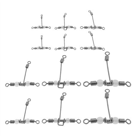 Briny River Lot de 30 émerillons lumineux à 3 voies en T - 6 spécifications - Compatible avec appâts souples - Appâts durs - Cro