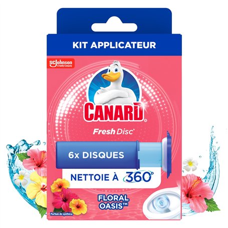 Canard WC Fresh Disc Floral Oasis - Bloc WC Sans Cage Nettoyant - Nettoie à 360° - Nouvel Emballage 100% Carton - 1 Applicateur