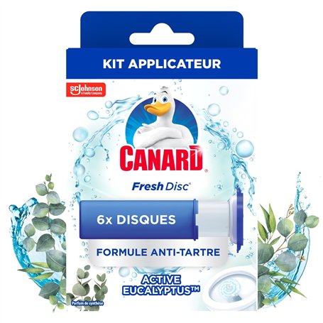 Canard WC Fresh Disc Active Eucalyptus - Bloc WC Sans Cage Nettoyant - Formule Anti-Tartre - Nouvel Emballage 100% Carton - 1 Ap