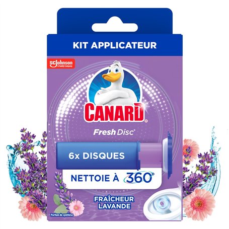 Canard WC Fresh Disc Fraîcheur Lavande - Bloc WC Sans Cage Nettoyant - Nettoie à 360° - Nouvel Emballage 100% Carton - 1 Applica