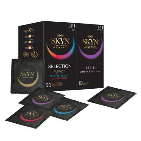 SKYN Lot de 60 Préservatifs: 10x Elite (Ultra-Fins) & 50x Sélection (10x Classique