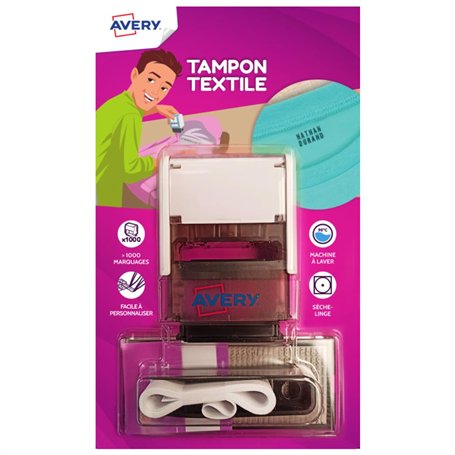 Avery Tampon Encreur Personnalisable Pour Enfants Et Adultes - Personnalisable 288 caractères - Résistant Au Lavage - Avec Encre