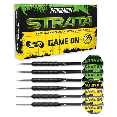 Jeu de fléchettes Red Dragon Strata Game on - Fléchettes à Pointe en Acier Noir de 20 grammes avec Vols et tiges (tiges)