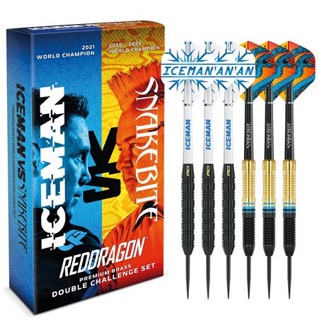 RED DRAGON Peter Wright « Snakebite » v Gerwyn Price 'Iceman' DWC Steel Tip Jeu de fléchettes en Laiton avec ailettes et tiges