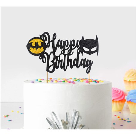 Seyal Décoration de fête d'anniversaire - Batman Bon Anniversaire Décoration pour gâteau Petit Bouchon pour gâteau d'anniversair