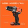 BLACK+DECKER Marteau perforateur sans fil 18V POWERCONNECT, couple 45Nm, 2 vitesses, éclairage LED, mandrin sans clé, sans batte